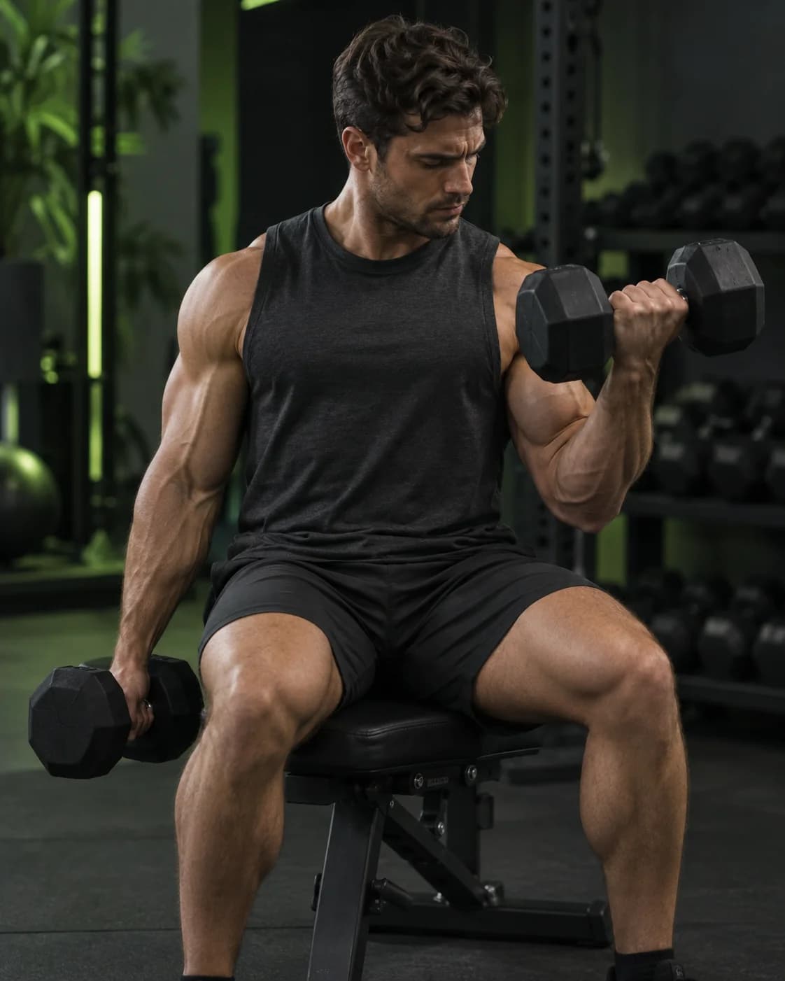 Athlete lifting a dumbbell in the gym