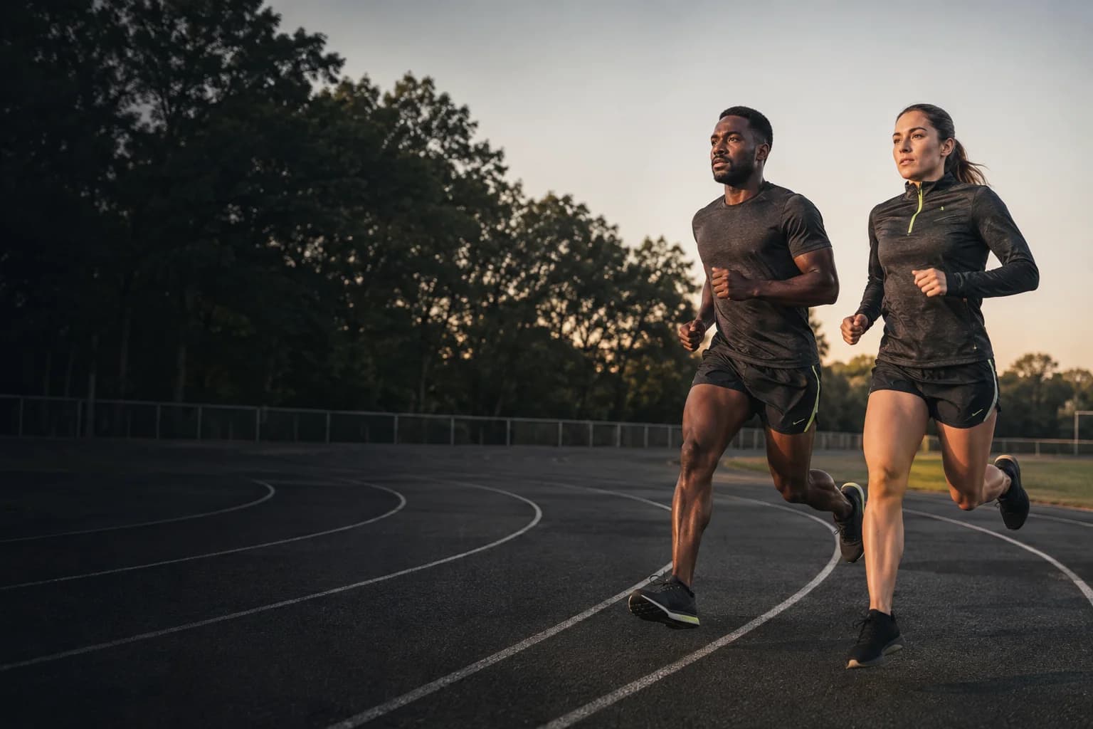 Athlete running on an outdoor training track