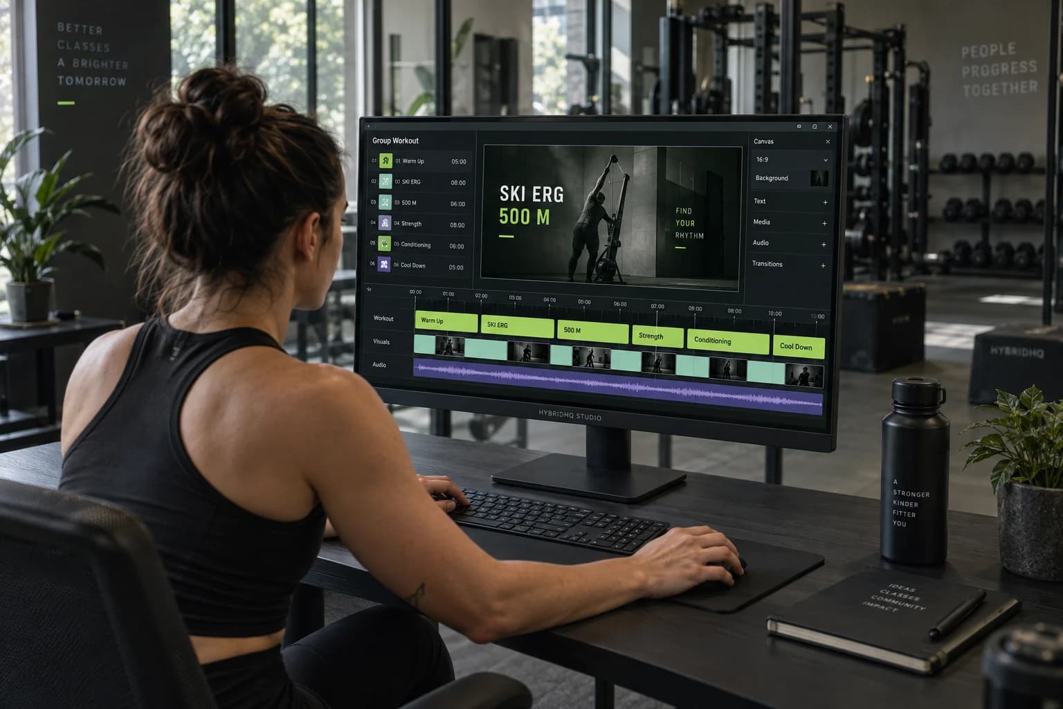 Illustrative creator designing a workout flow at a desk